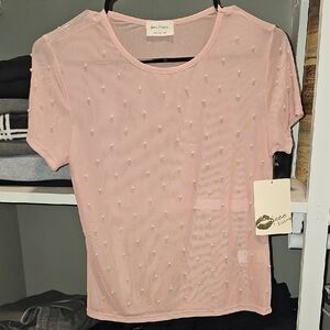 Free Kisses Pink Beaded Short Sleeve Top